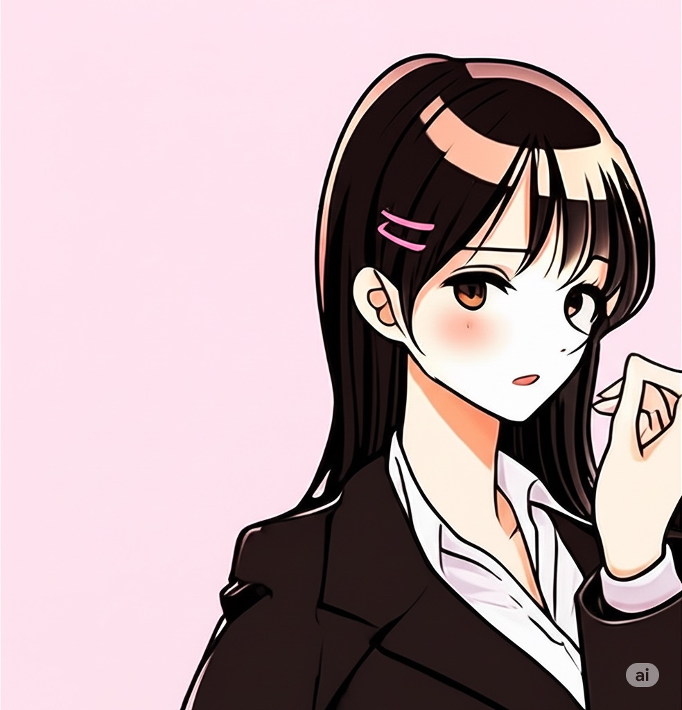 温かい飲み物を片手に、リラックスした表情で微笑む人事のえり先輩のイラスト