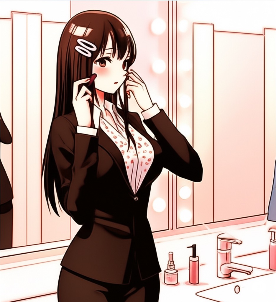 ありきたりな自己PR文を前に悩む就活女子のイラスト(Before)