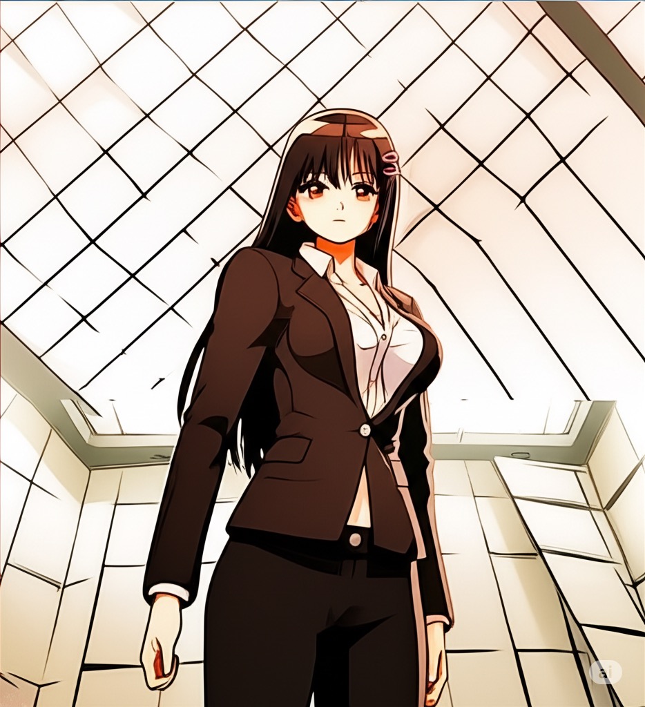 面接官の目をまっすぐ見て、優しく微笑んでいる自信のある就活女子のイラスト(After)