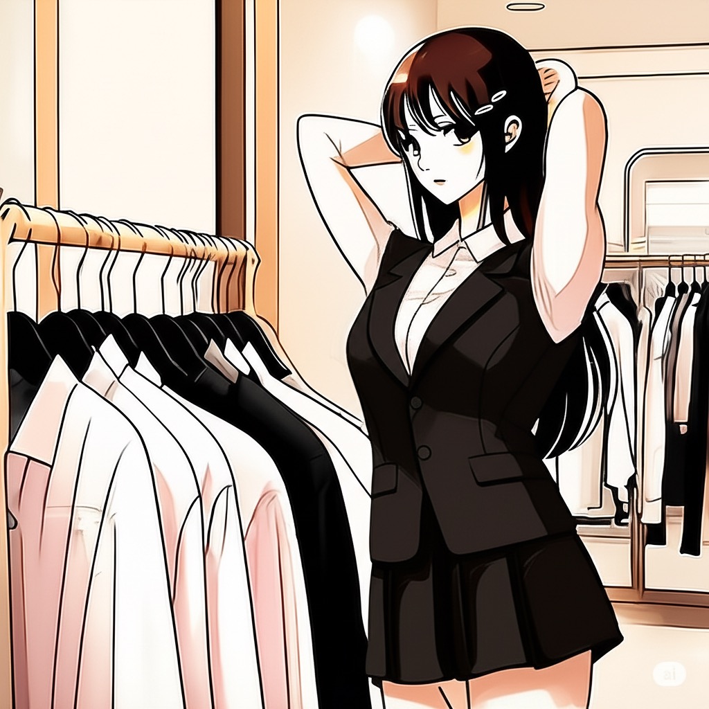 サイズがぴったりで、清潔感と自分らしさを両立した服装の就活女子のイラスト(After)