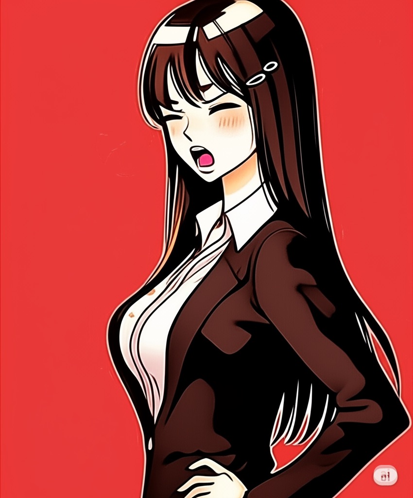 就活前で自信なさげな表情、伏し目がちで暗い印象の就活女子のイラスト(Before)